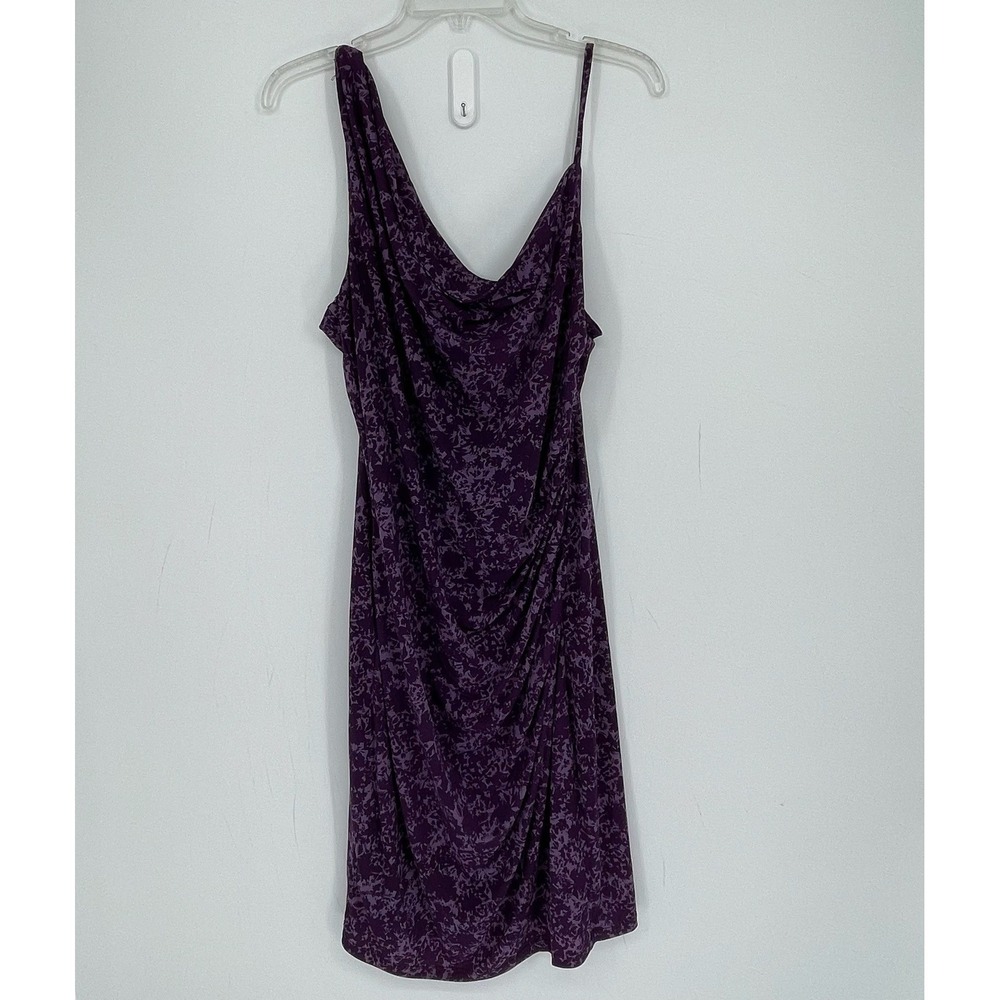 Laundry Shelli Segal Women's Purple Abstract Cowl Neck Ruched Midi Dress Size 14